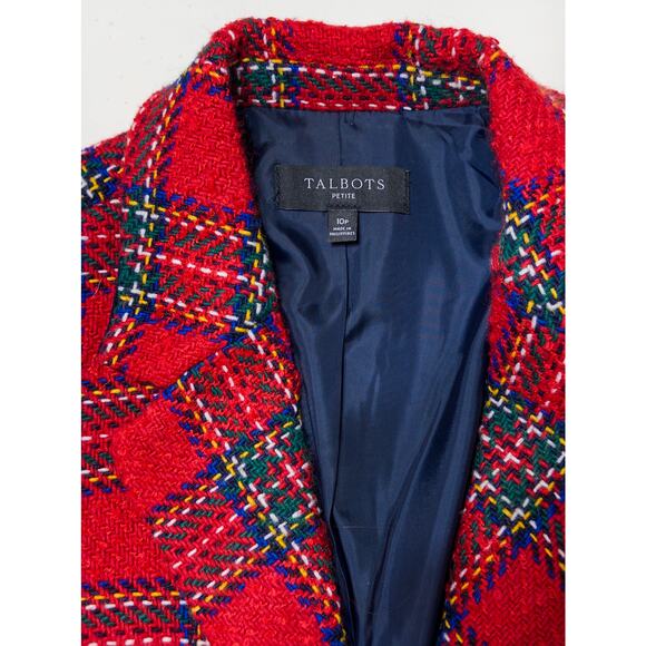 Talbots red plaid tweed blazer sz 10P Office Career Preppy Old Money Church - Picture 3 of 5
